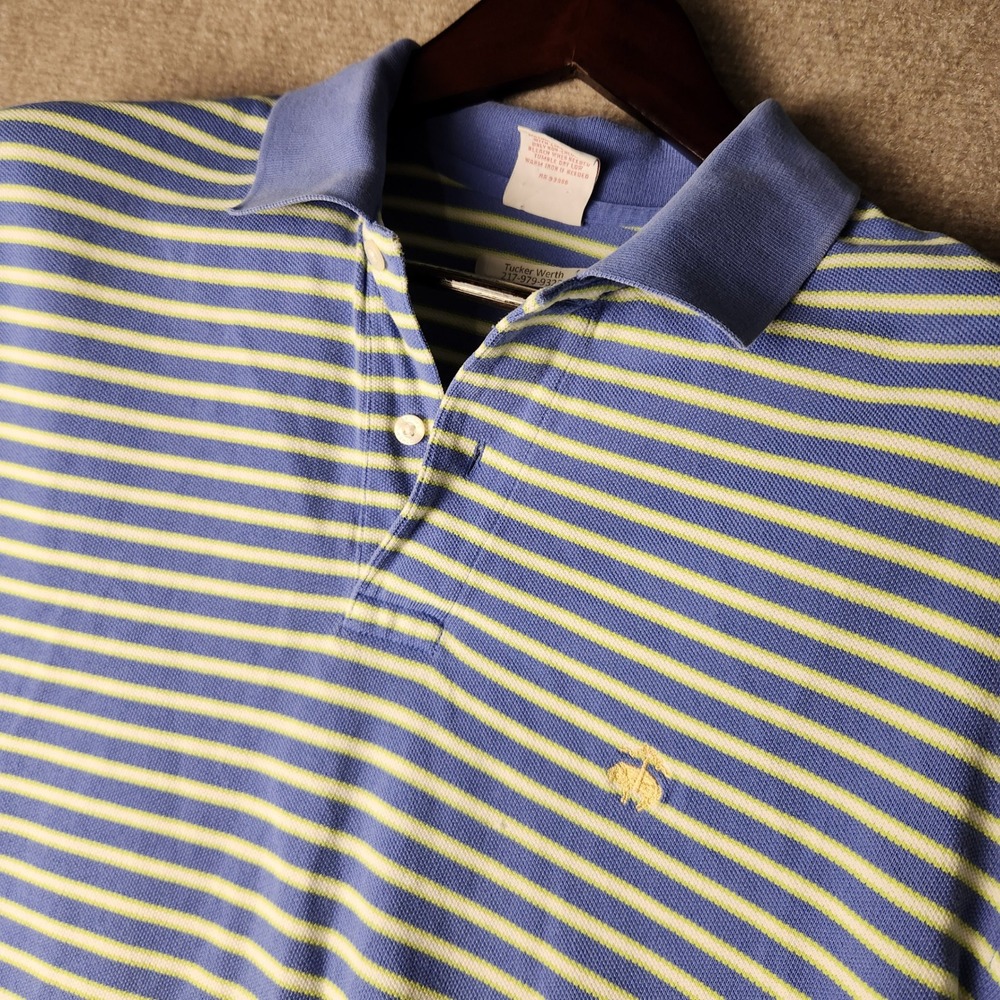 Brooks Brothers Polo Shirt Mens XL Blue Green Striped Golden Fleece Pique